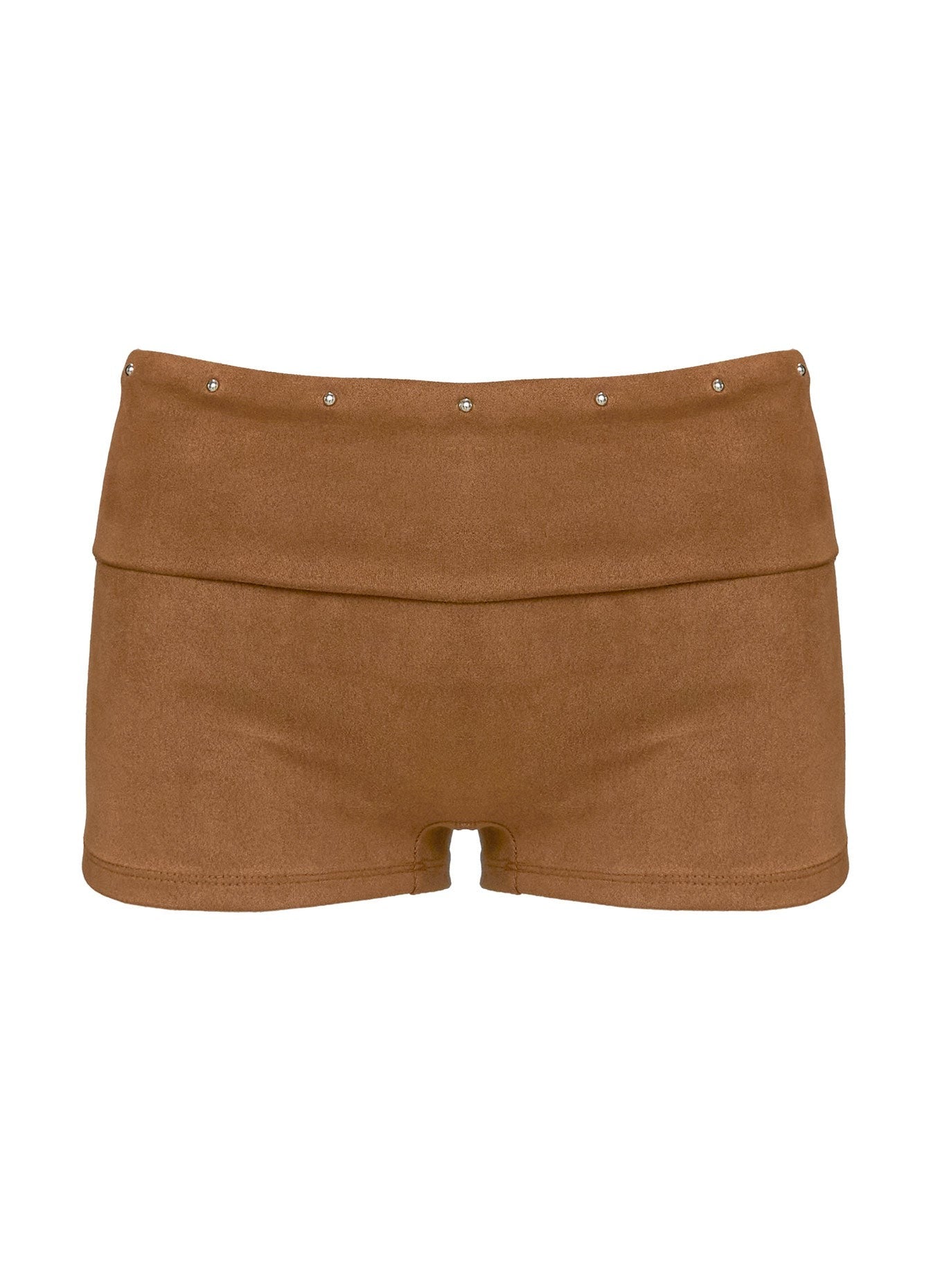 Upgraded Stud Detail Faux Suede Shorts Brown