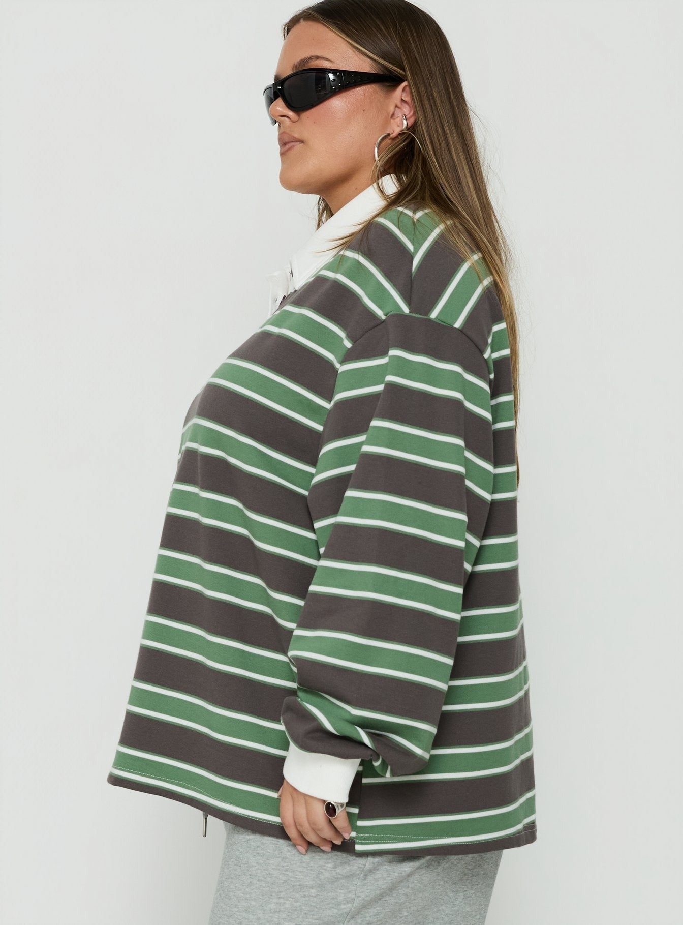Tycen Polo Rugby Jumper Green / Grey Stripe Curve