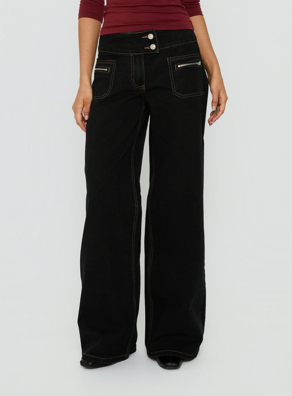 Unwritten Mid Rise Wide Leg Jeans Washed Black