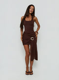 Elvara Ruched Scarf Mini Dress Chocolate