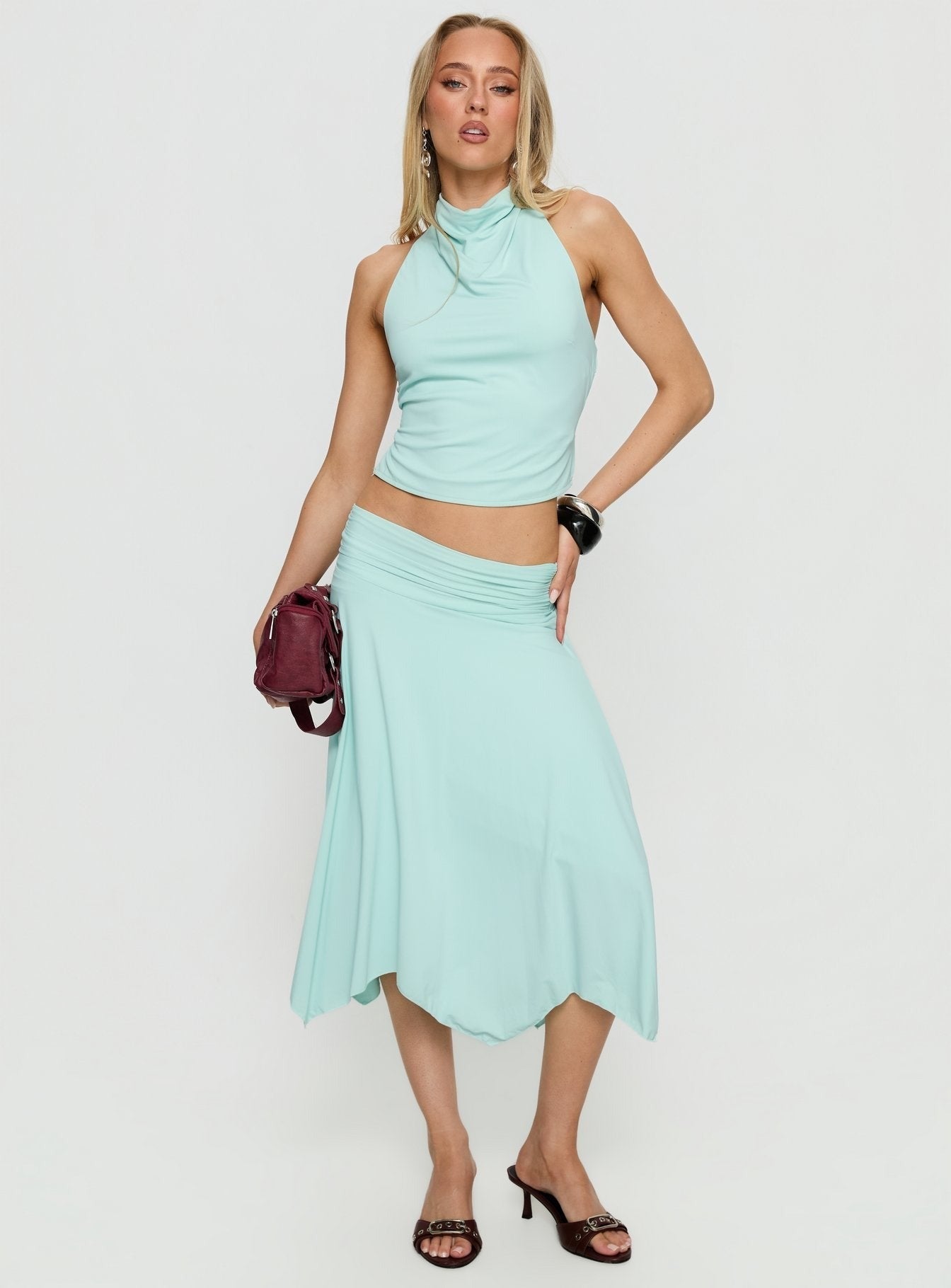 Scenic Route Asymmetrical Midi Skirt Blue