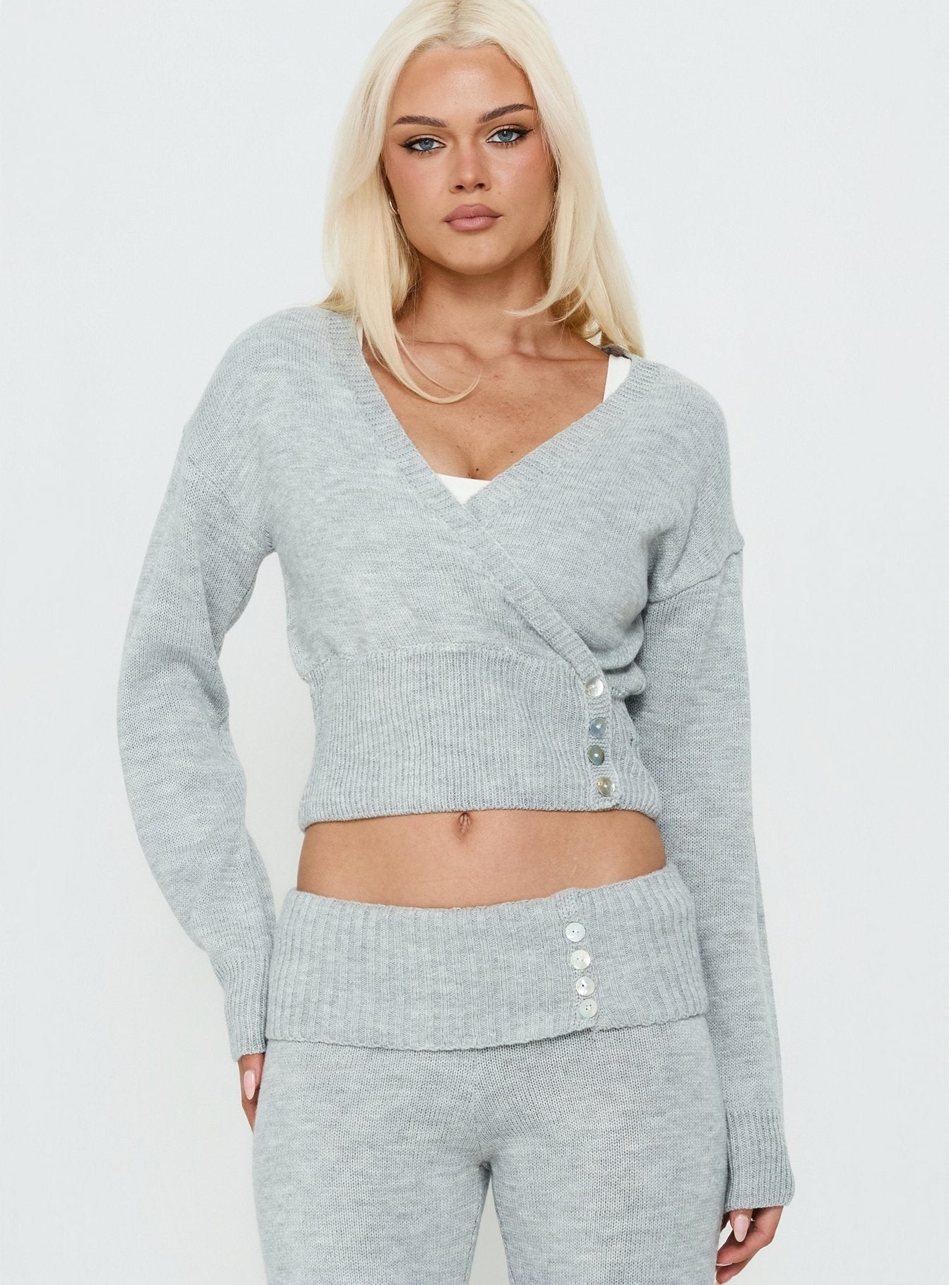 Odeline Wrap Knit Jumper Grey Marle
