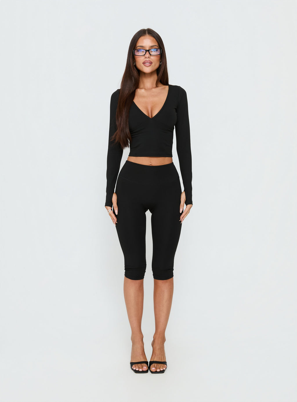 New Horizons Long Sleeve V Neck Top Black