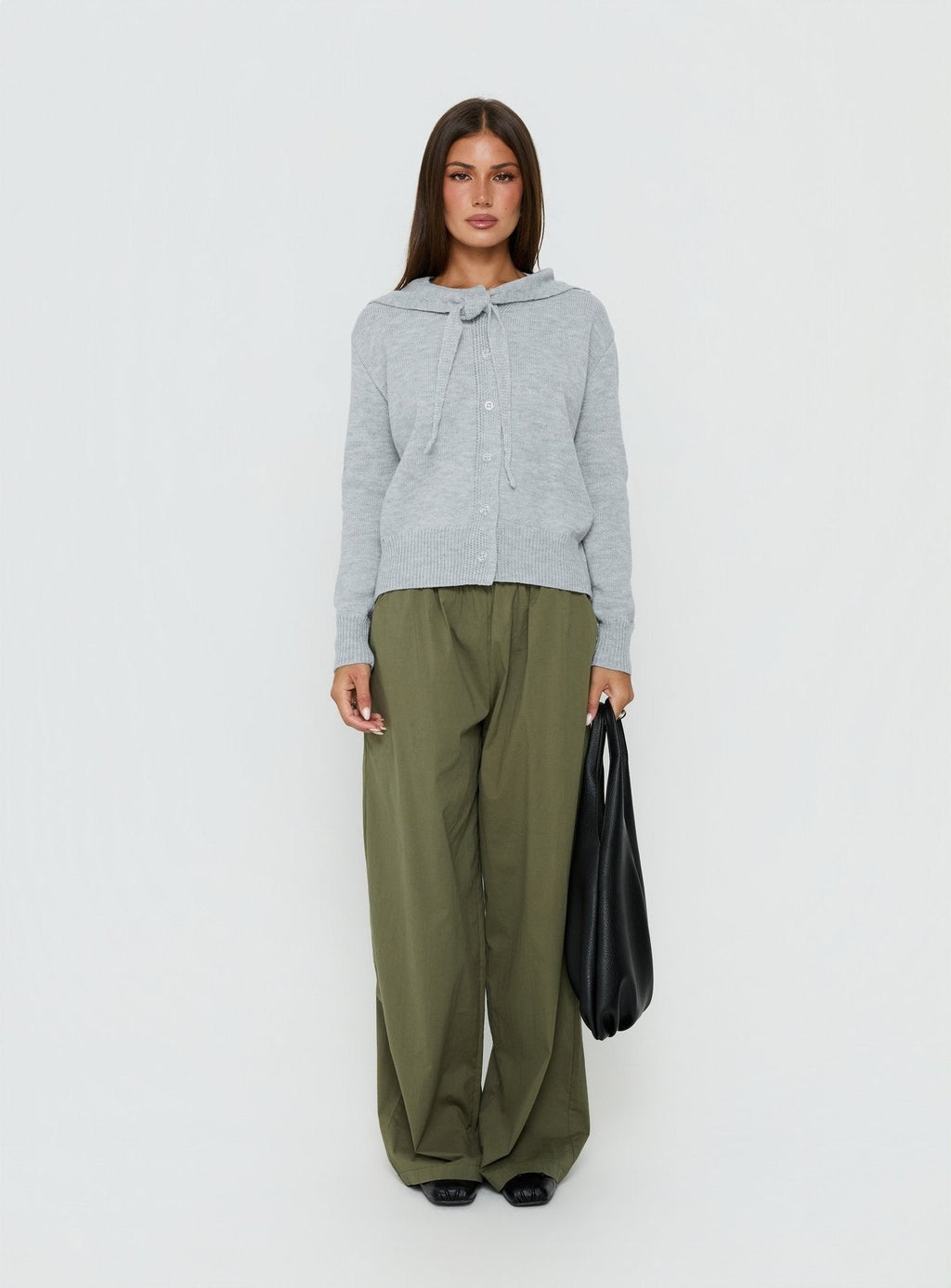 Pippy Scarf Tie Sweater Light Grey