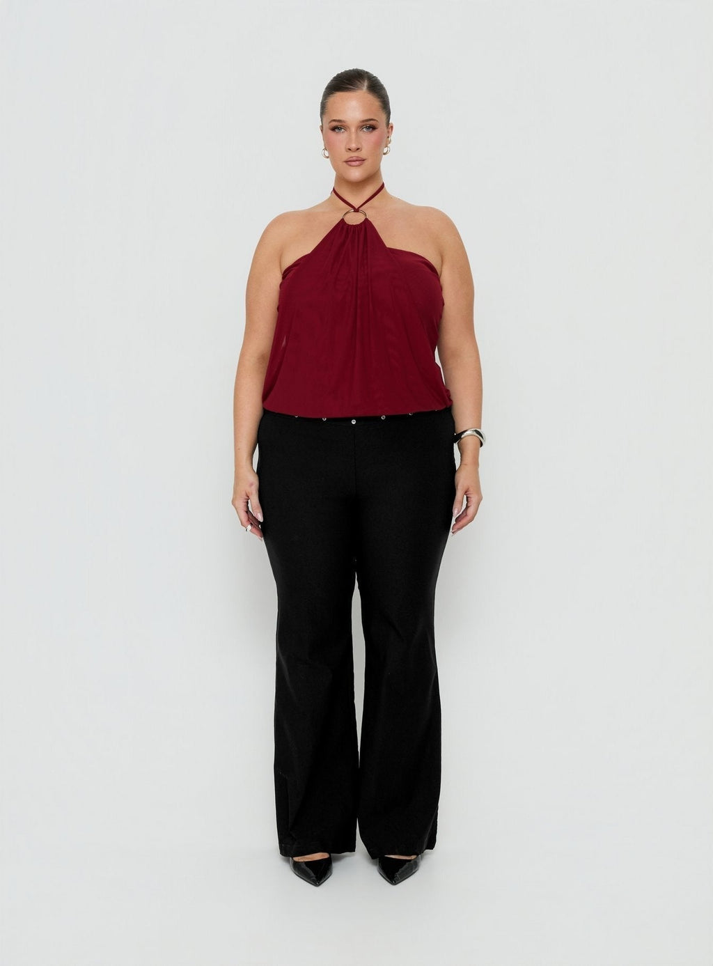 Hedlea Draped Ring Detail Top Wine Curve