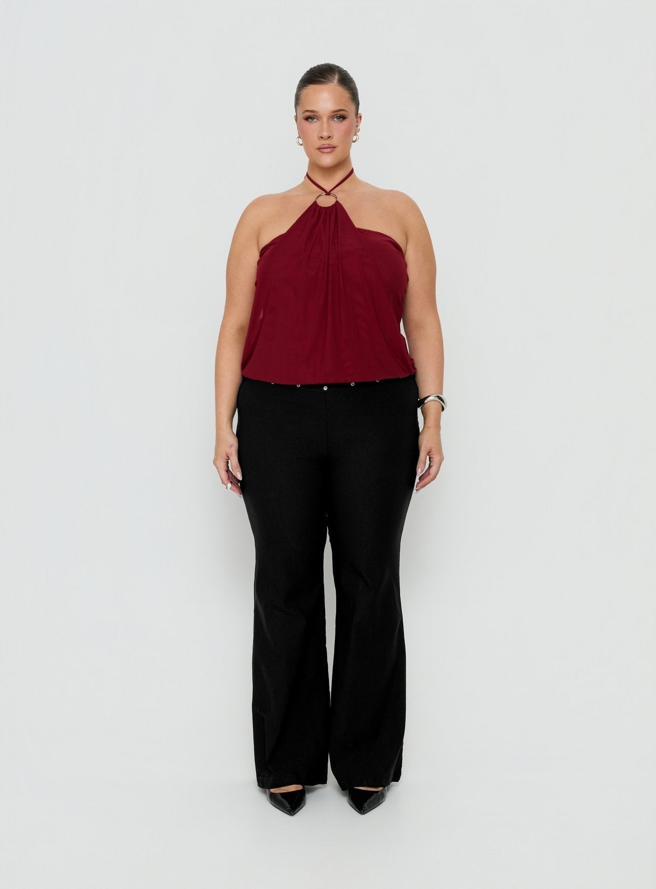 Hedlea Draped Ring Detail Top Wine Curve