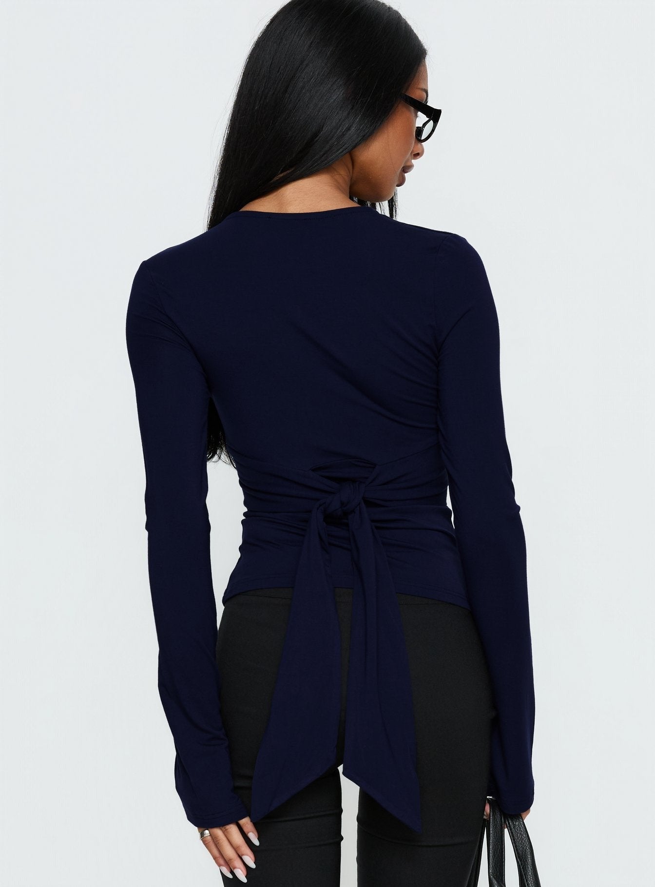 Madelon Long Sleeve Wrap Top Navy
