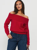 Jaycelyn Off Shoulder Knit Sweater Red