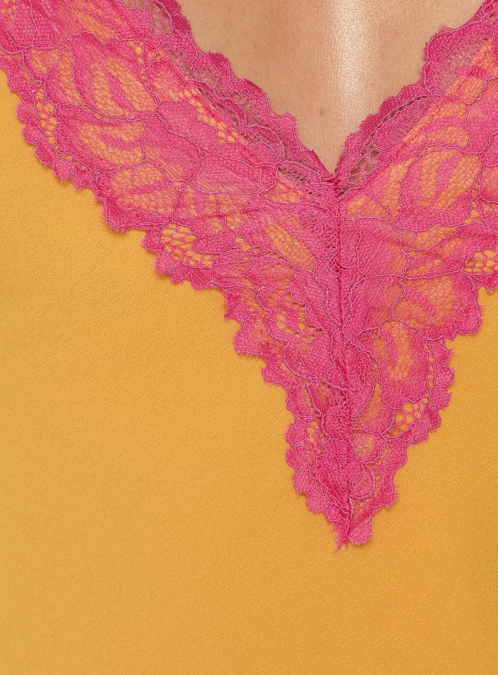Call My Lover Lace Slip Mini Dress Gold / Fuchsia
