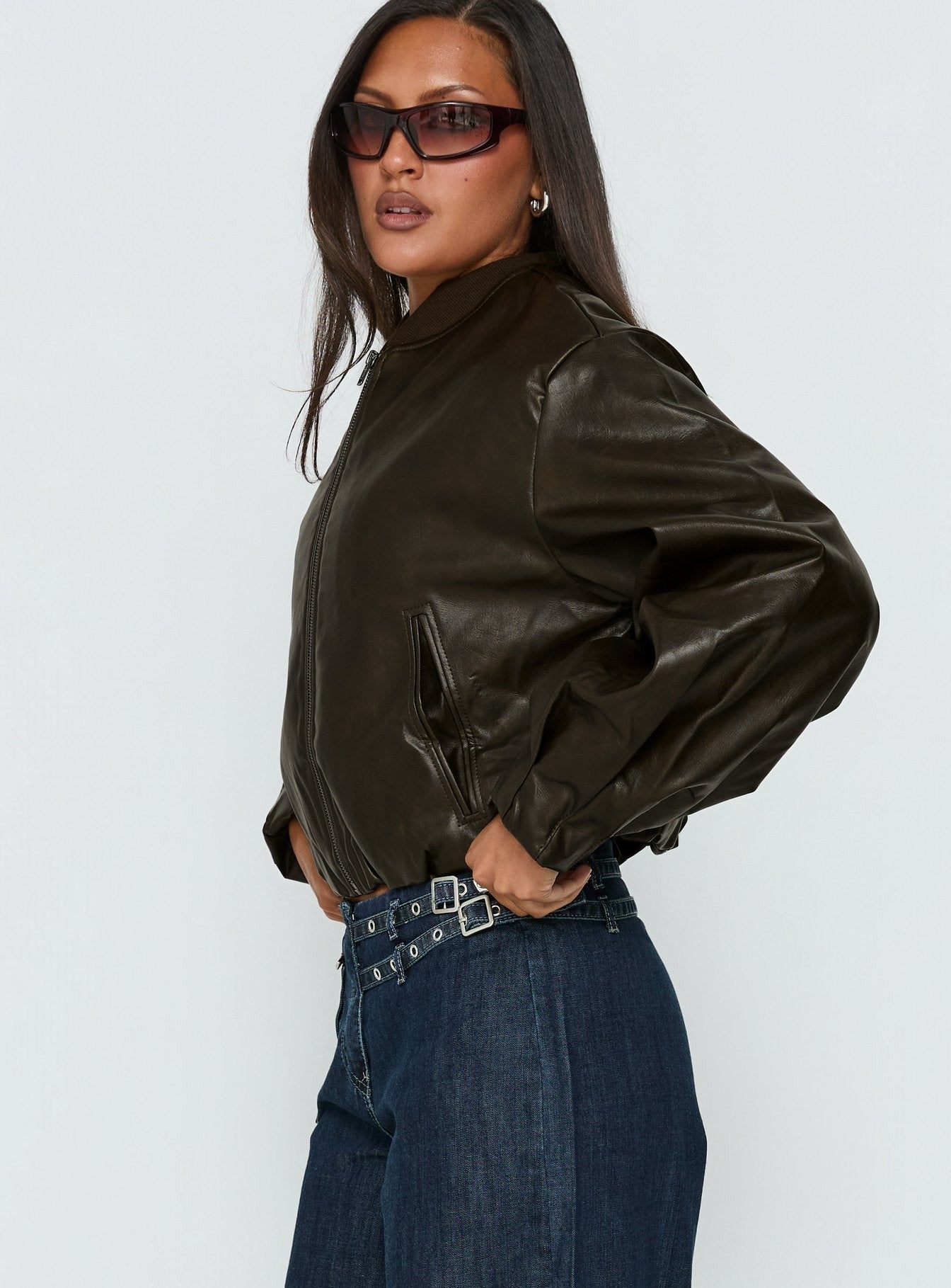 Mastery PU Bomber Jacket Washed Brown
