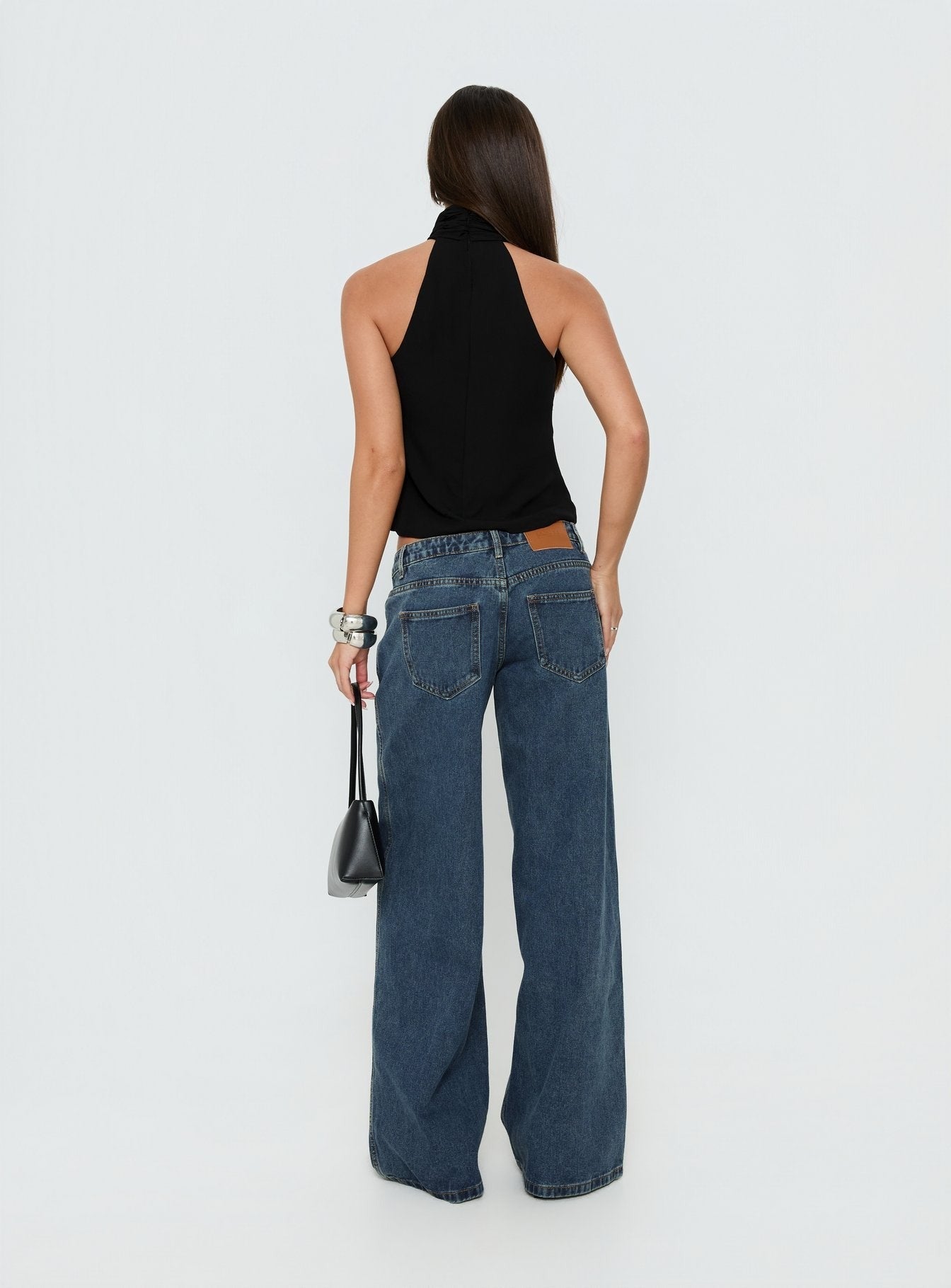 Picco Ultra Low Rise Wide Leg Jeans Dark Blue Wash