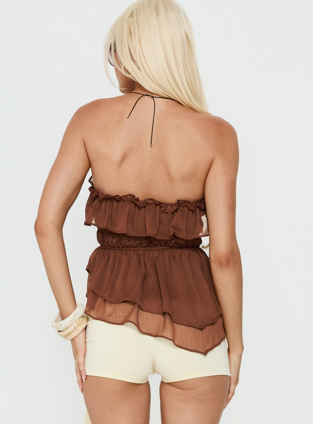 Ginnilee Strapless Frill Top Mocha