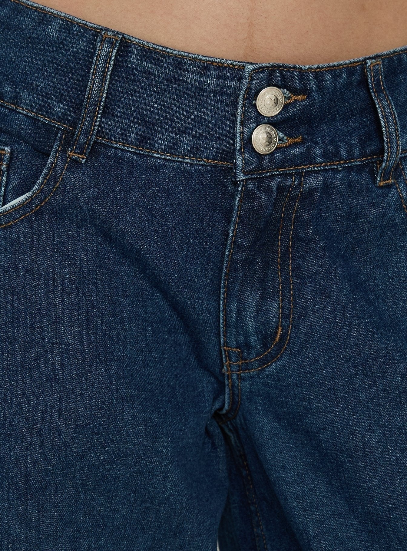 Ramos Low Rise Double Button Wide Leg Jeans Dark Indigo