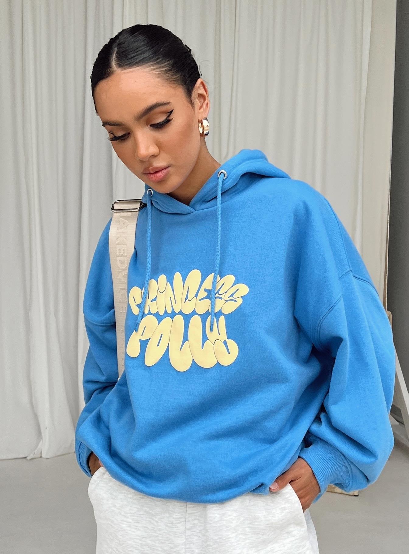 Princess Polly Hoodie Sweatshirt Bubble Text Blue / Yellow