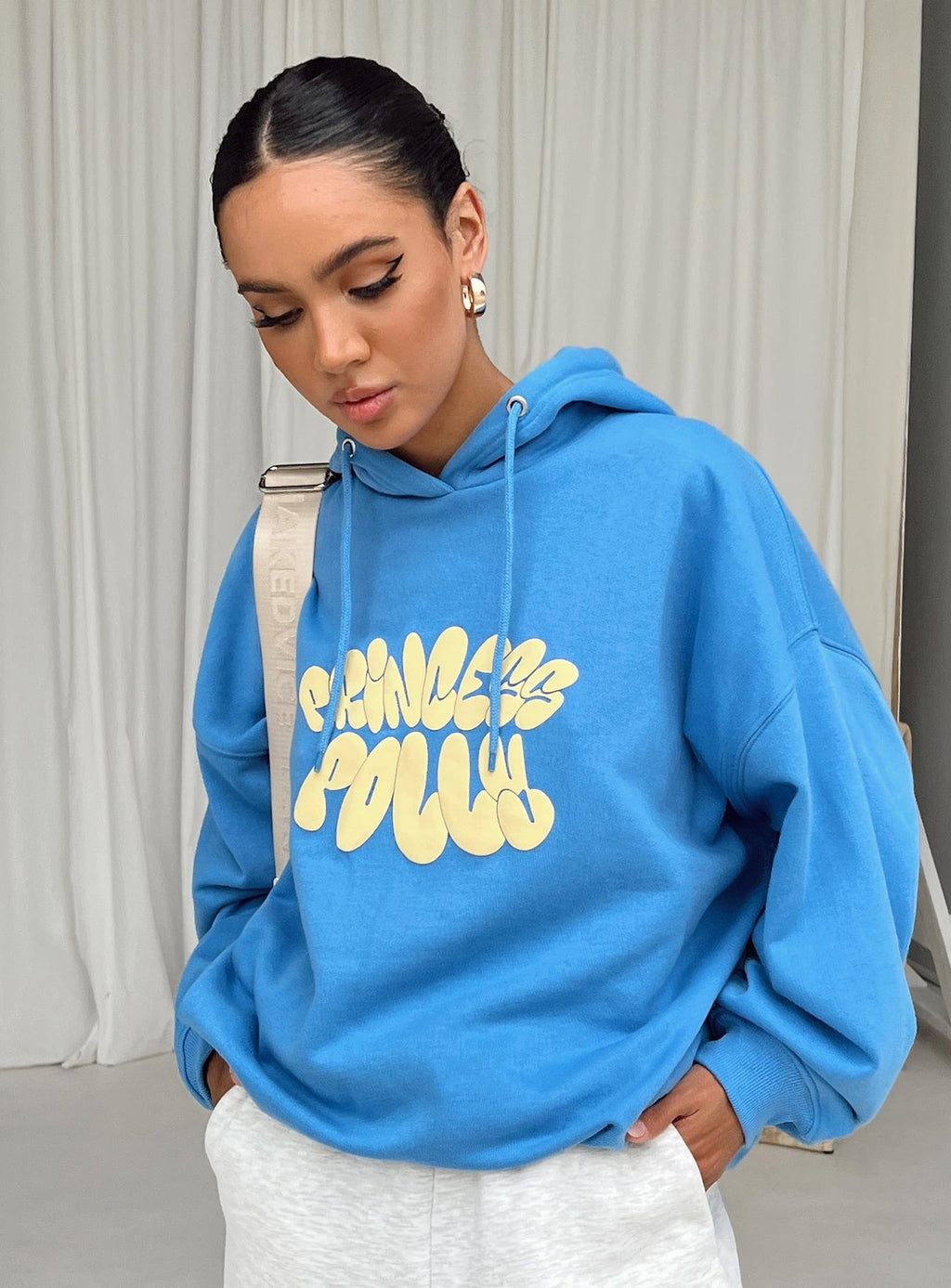 Princess Polly Hoodie Sweatshirt Bubble Text Blue / Yellow
