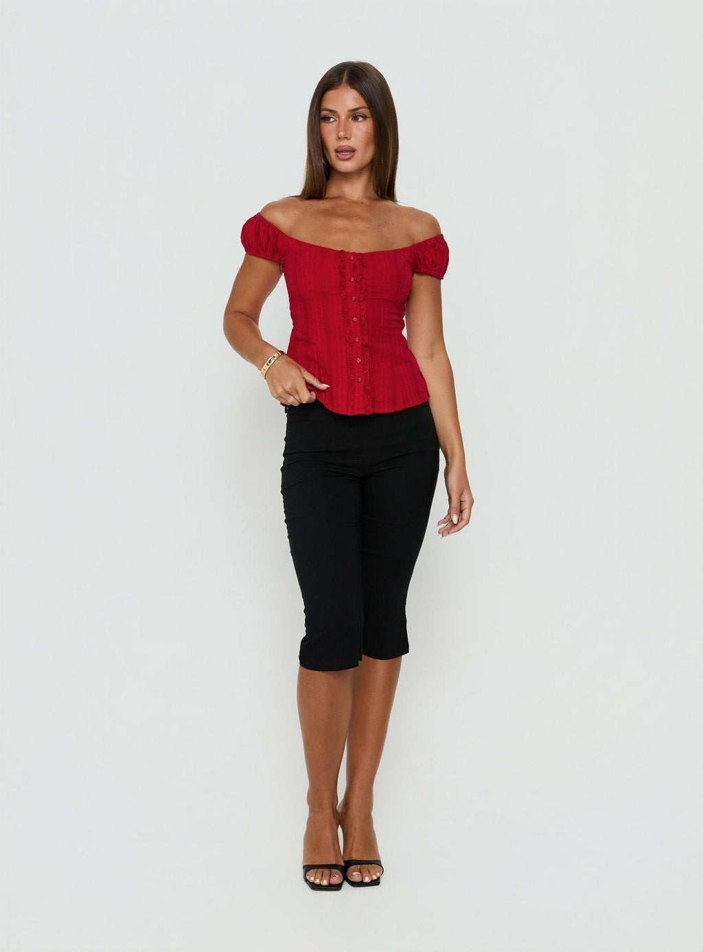 Gysella Off Shoulder Woven Top Red