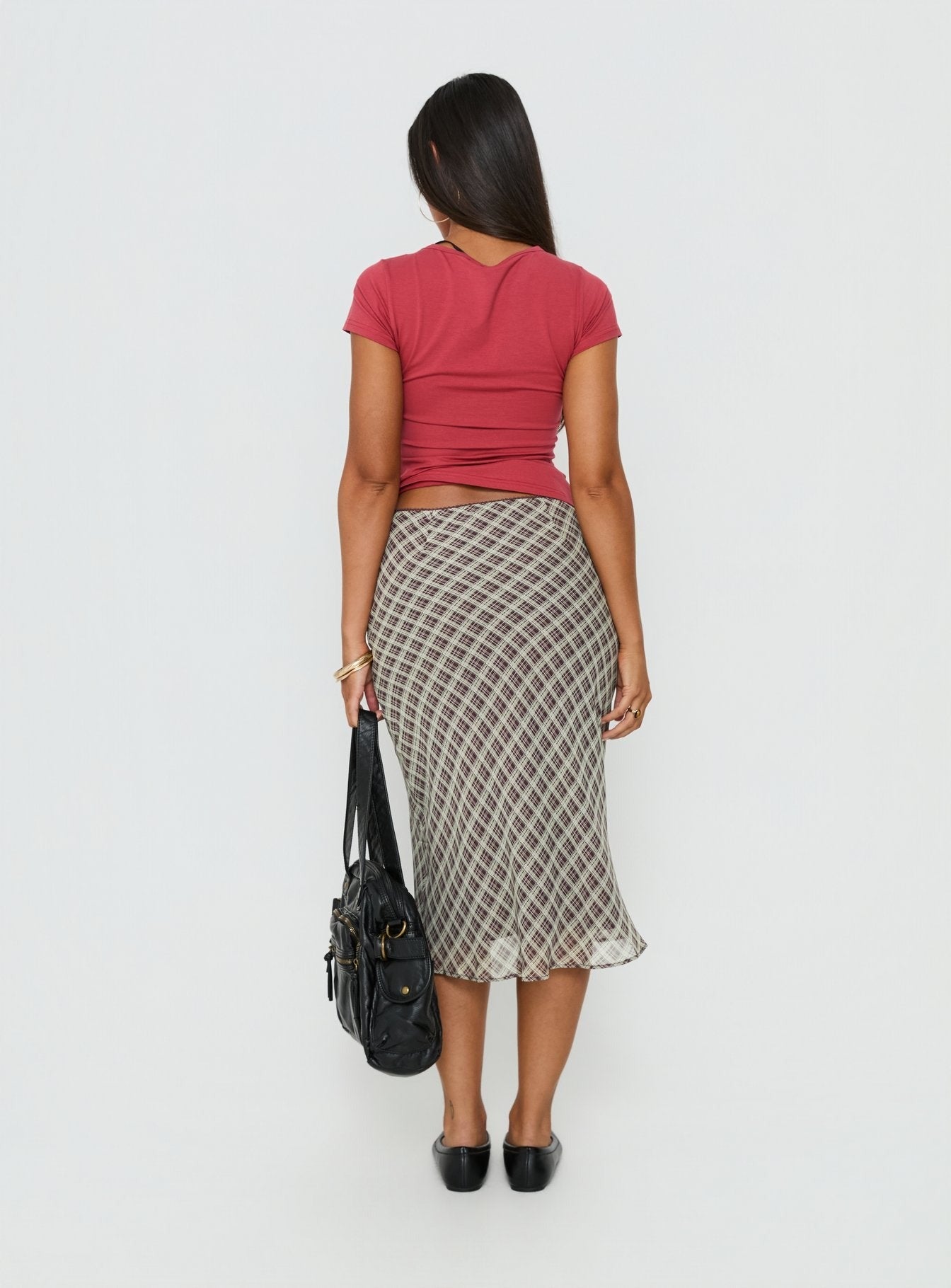 Sydni Midi Bias Cut Skirt Wine Check