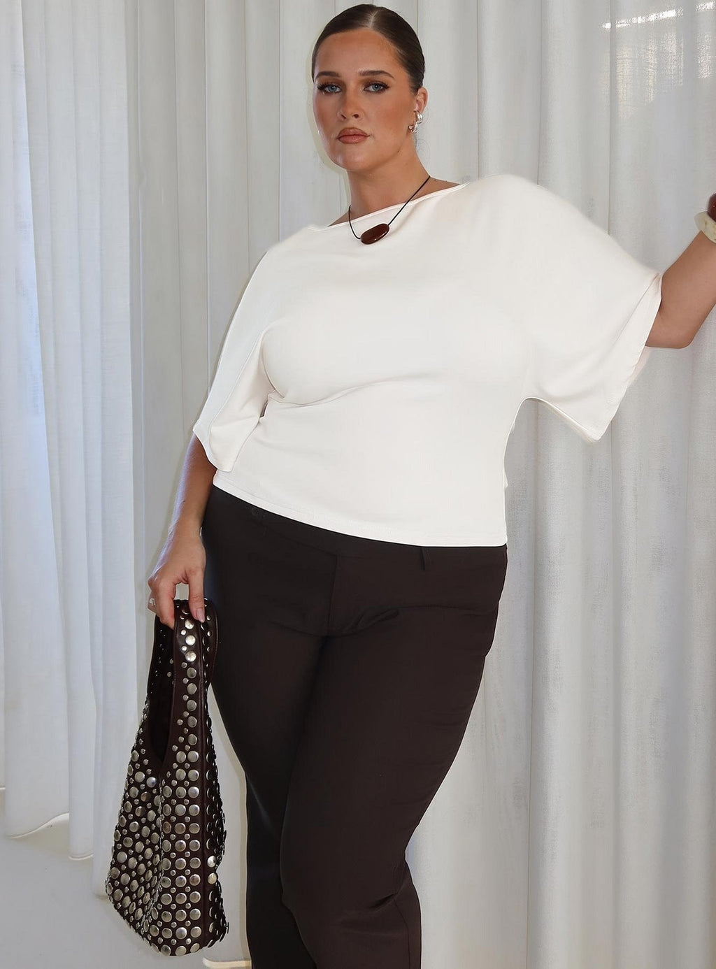 Arazia Cinched Short Sleeve Top White Curve