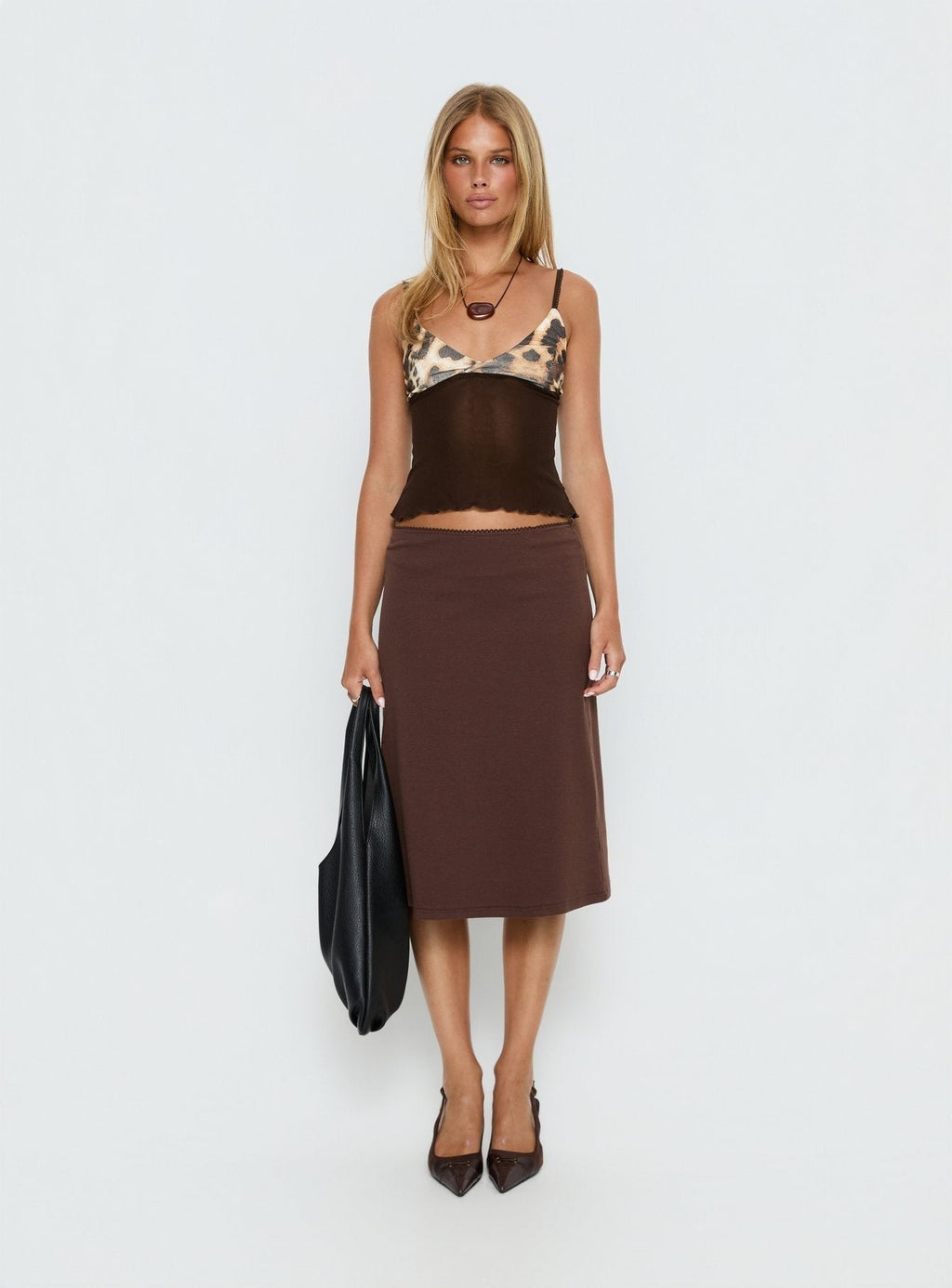 Willet Contrast Bust Cami Top Chocolate / Leopard
