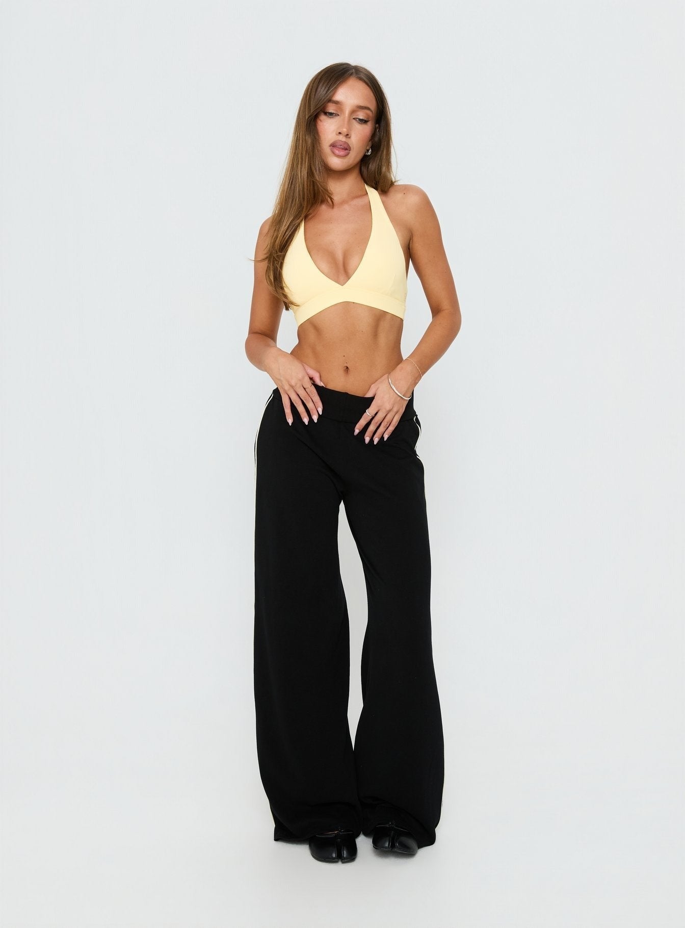 In Motion Active Plunge Halter Crop Top Yellow