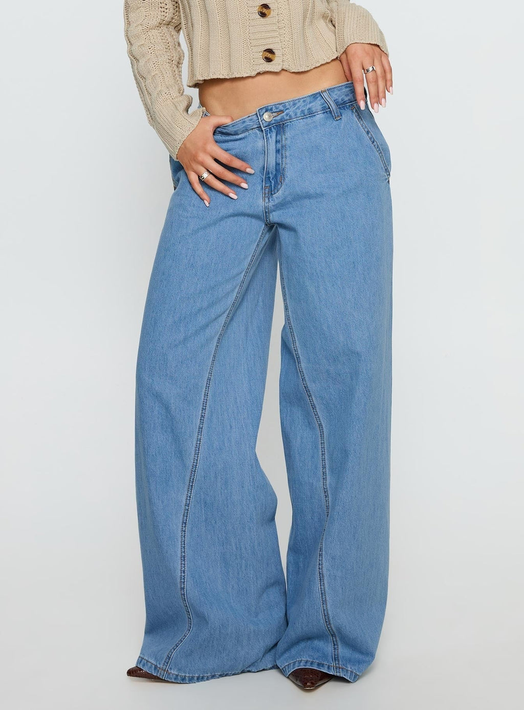 Carmon Mid Rise Wide Leg Jeans Blue