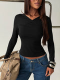 Deila Layered V Neck Long Sleeve Top Black