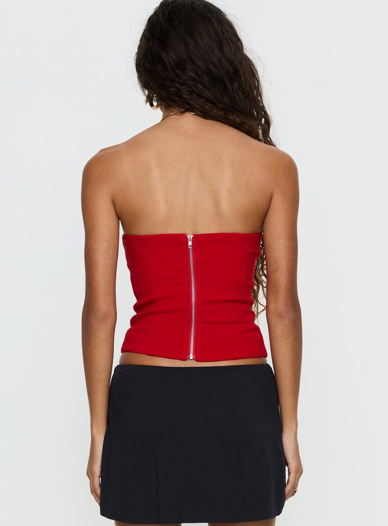 Chevon Strapless Corset Top Red