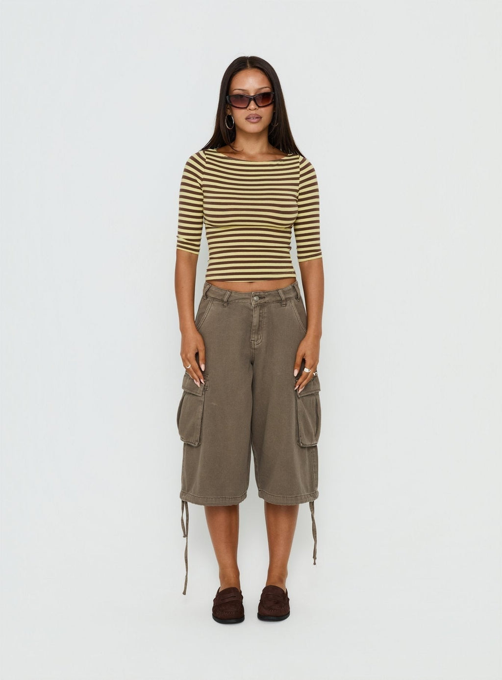 Darling Days 3/4 Sleeve Top Chocolate / Yellow Stripe