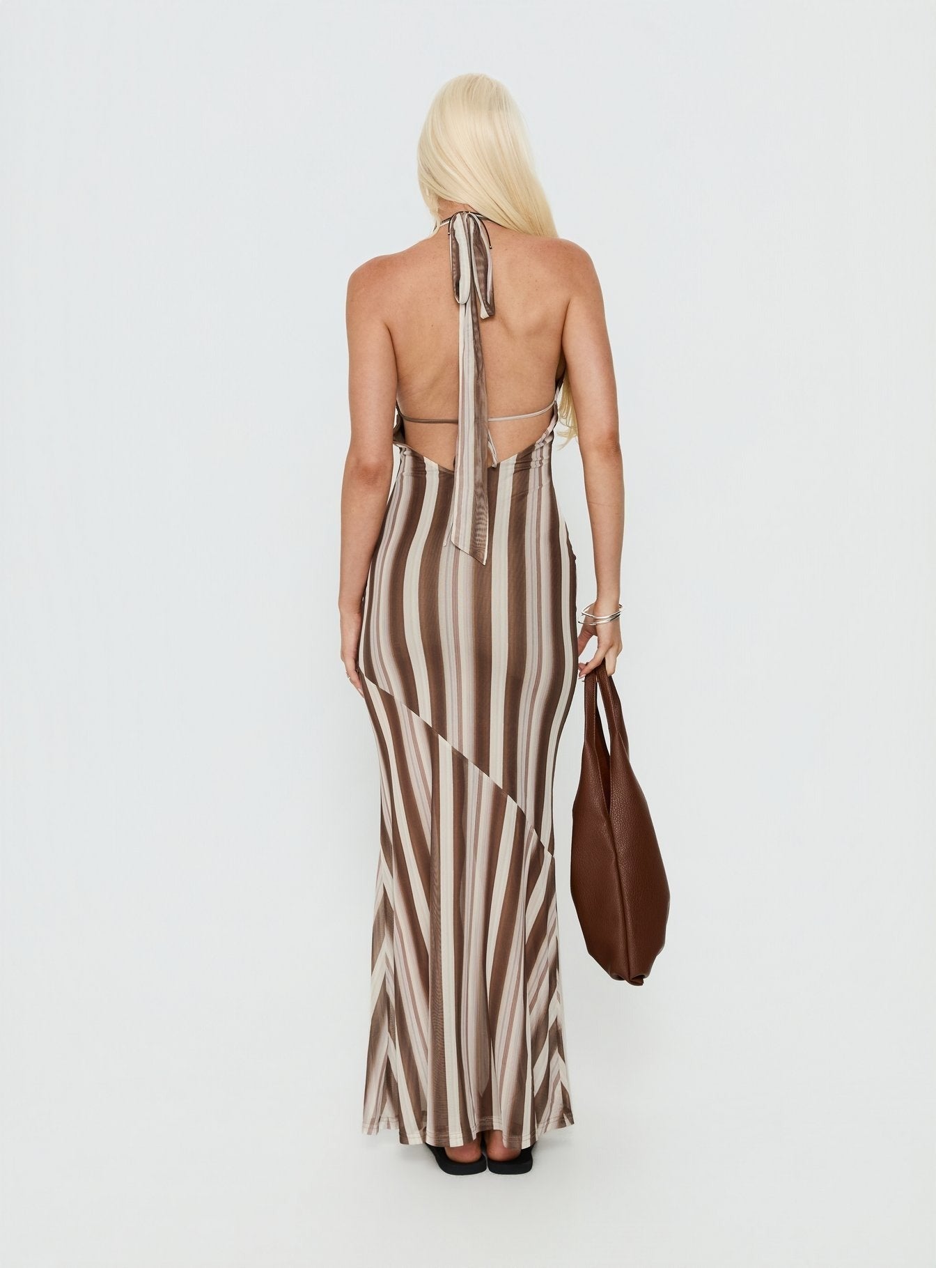 Oralee Halter Sheer Maxi Dress Multi Stripe