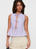 Rosellah Tie Up Top Lilac Check