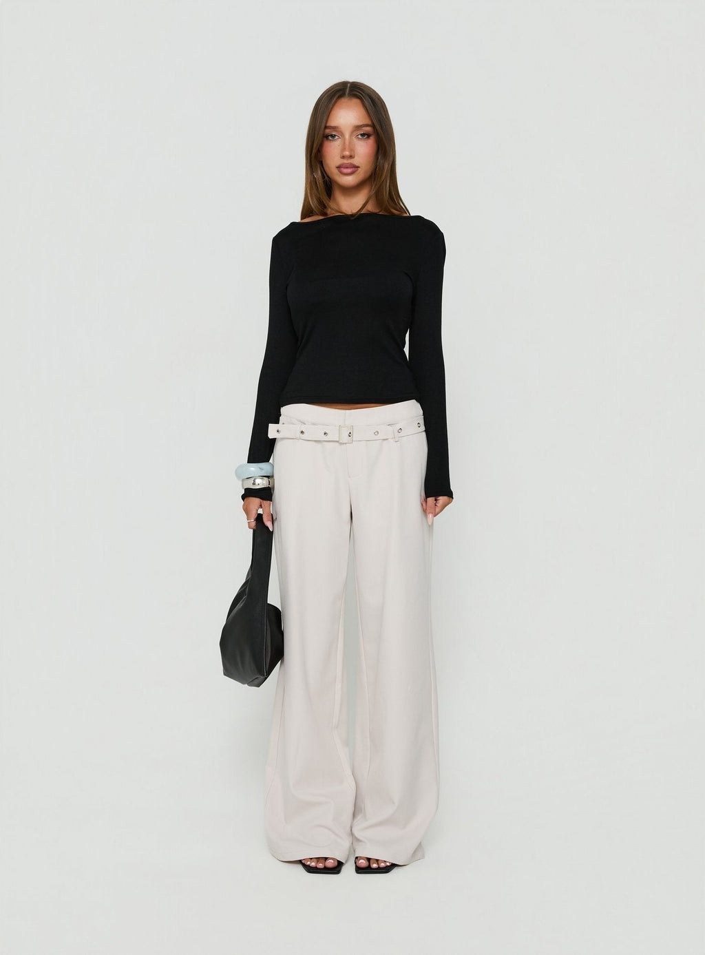 Long Weekends Semi-Sheer Long Sleeve Top Black
