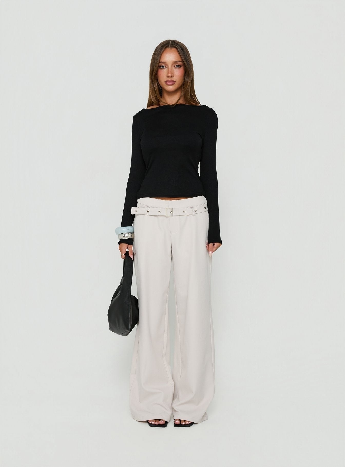 Long Weekends Semi-Sheer Long Sleeve Top Black