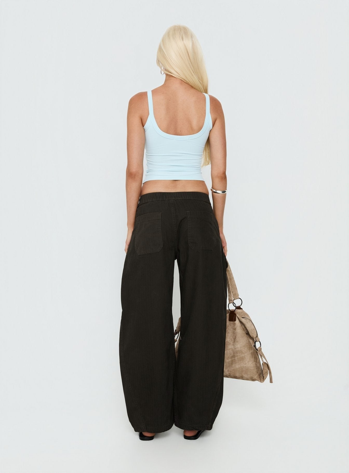 Selective Memory Low Rise Wide Leg Cargo Pants Dark Charcoal