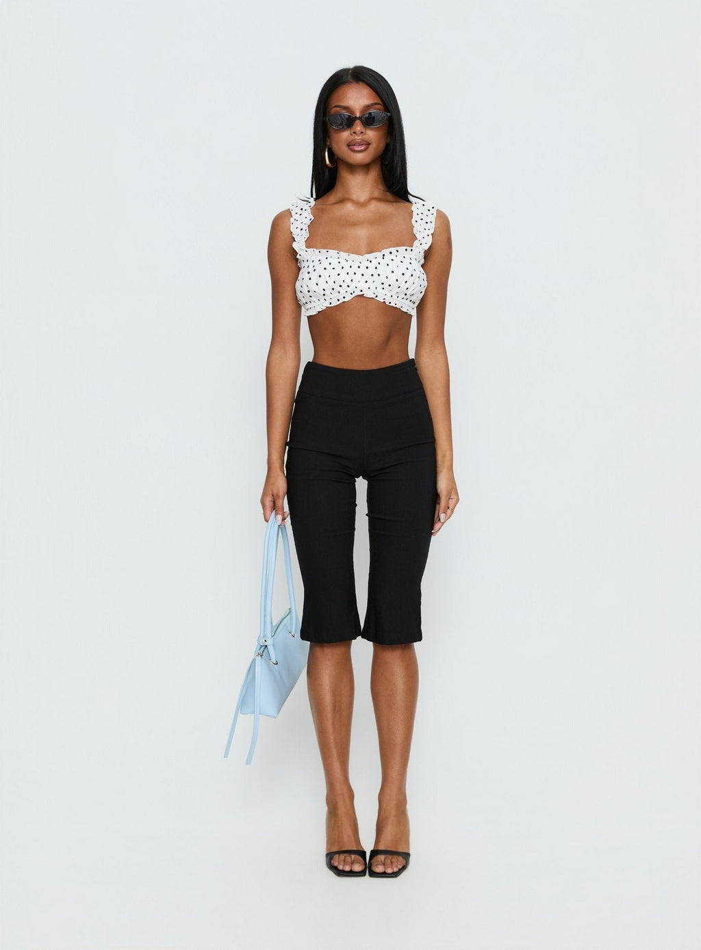 Honey Haze Micro Frill Crop Top White Polka