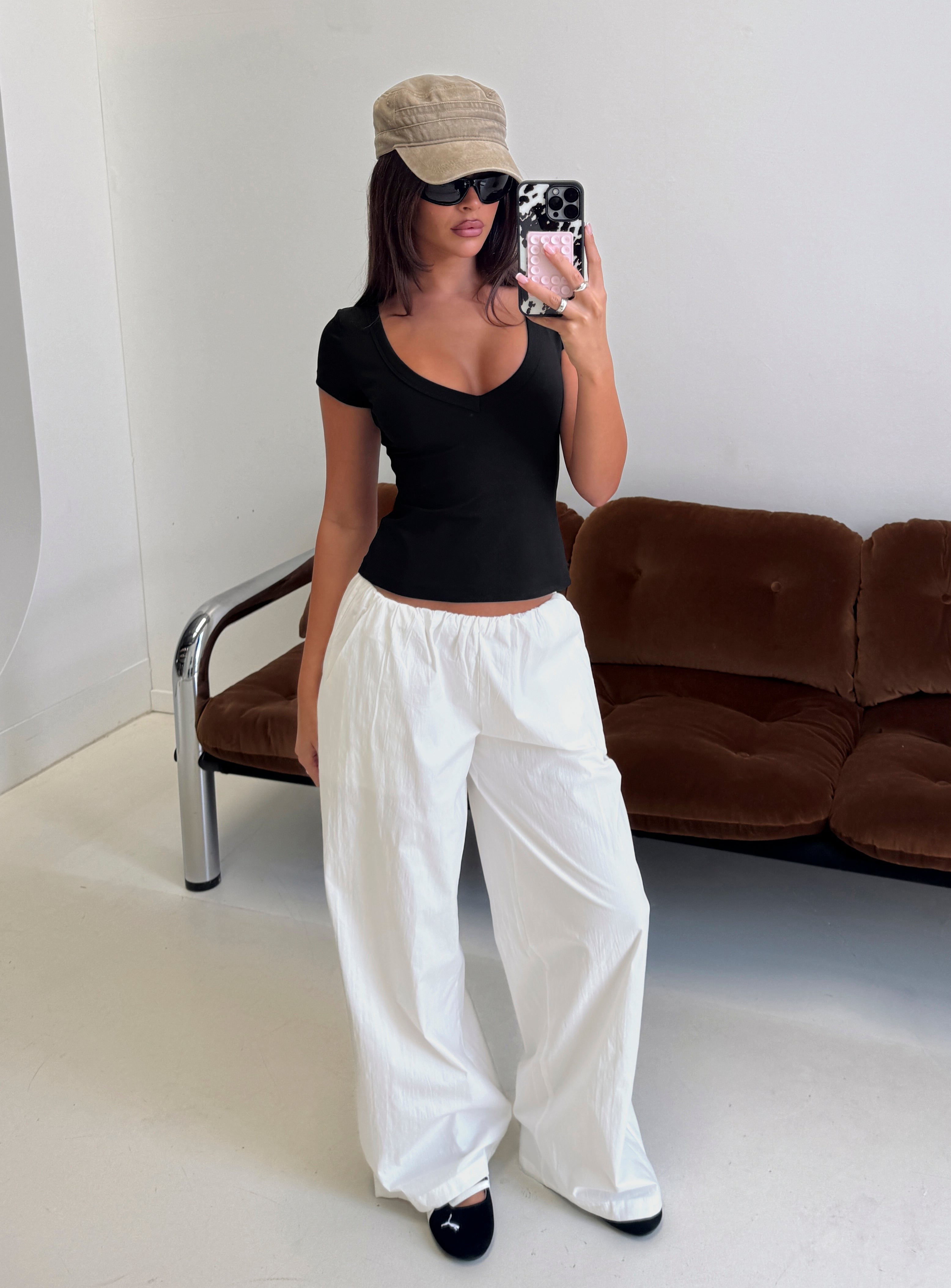 Daily Define Deep V Short Sleeve Top Black