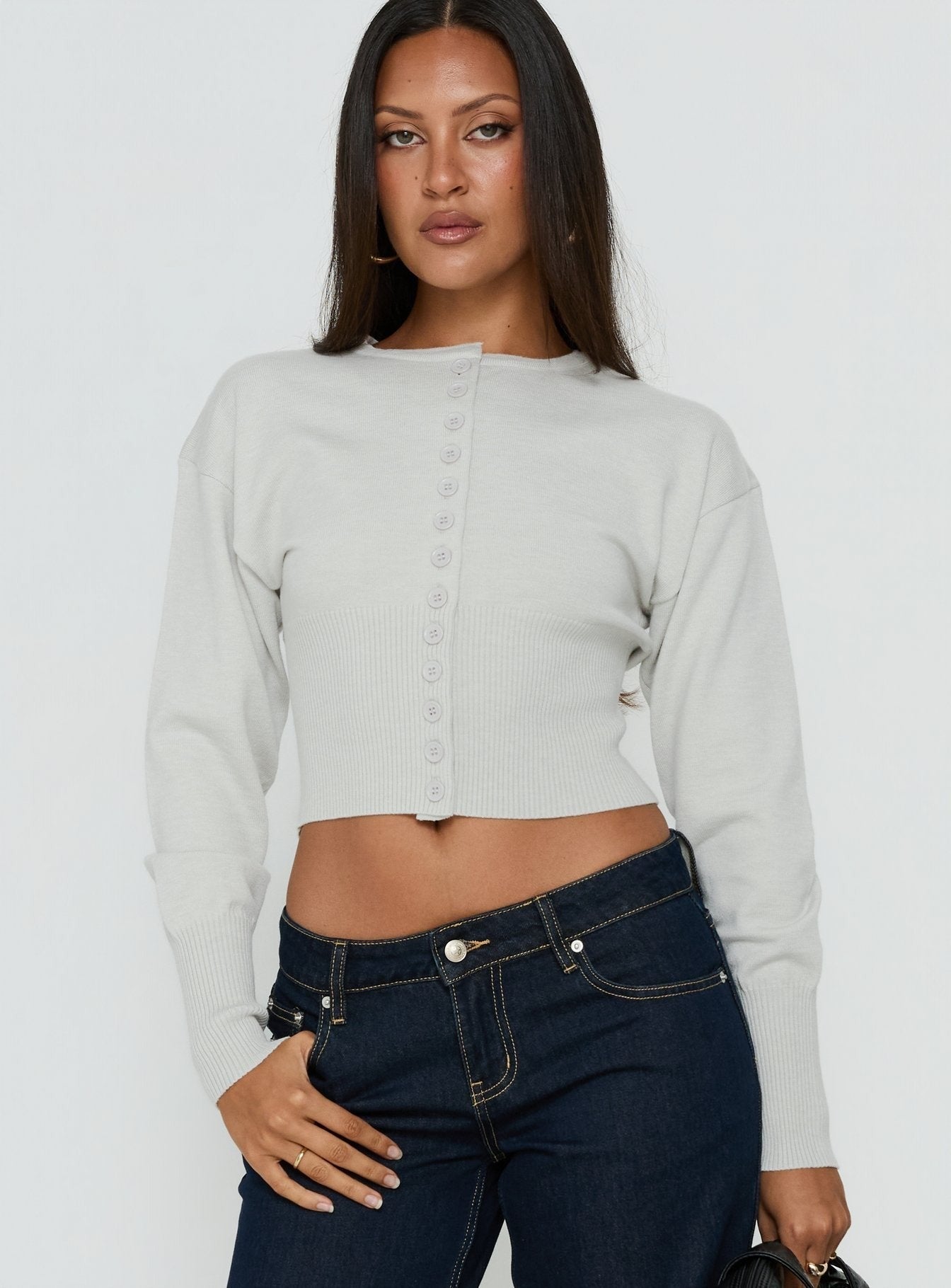 Emerina Cinched Button Down Cardigan Grey