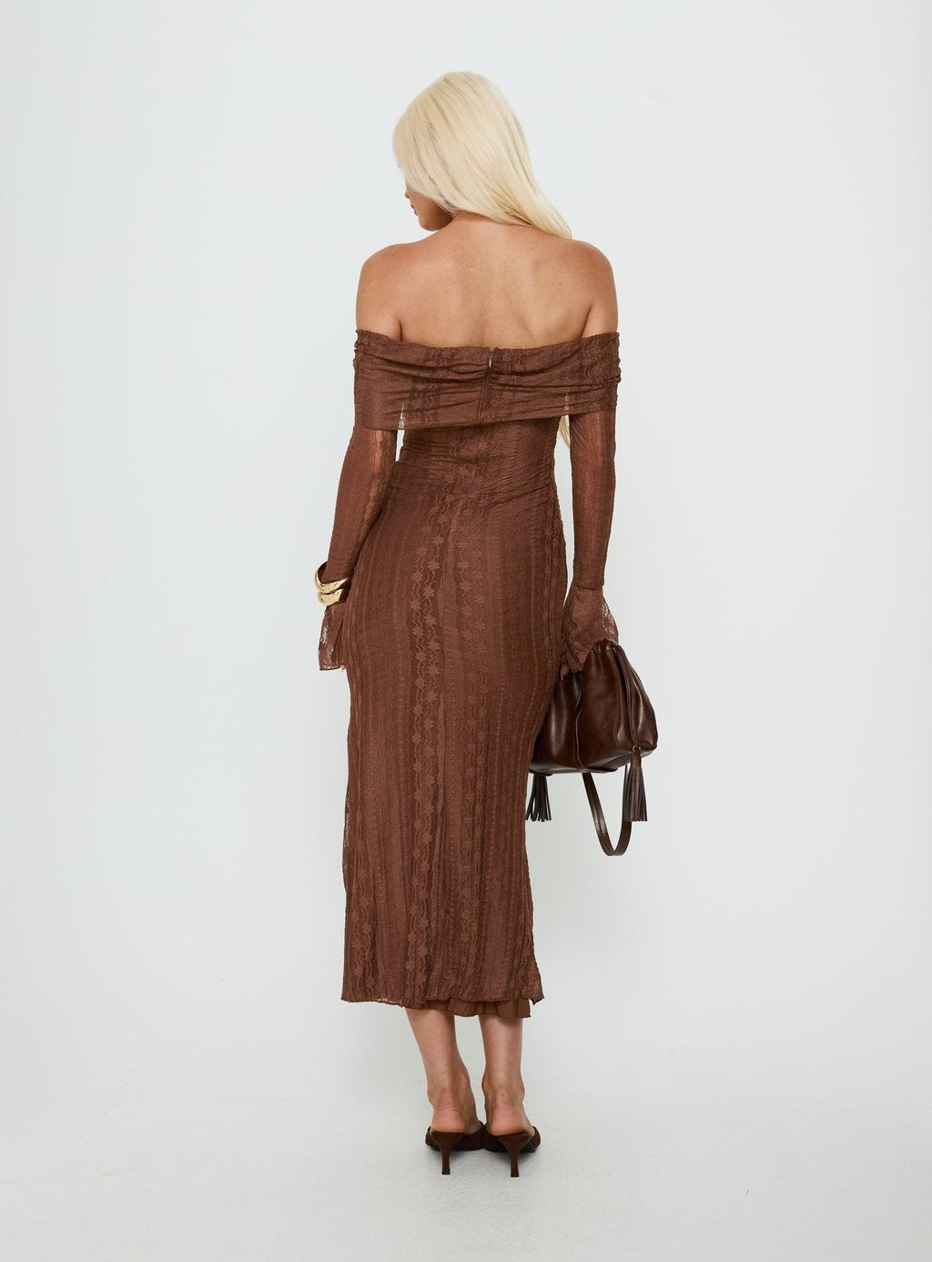 Perdita Long Sleeve Lace Maxi Dress Chocolate