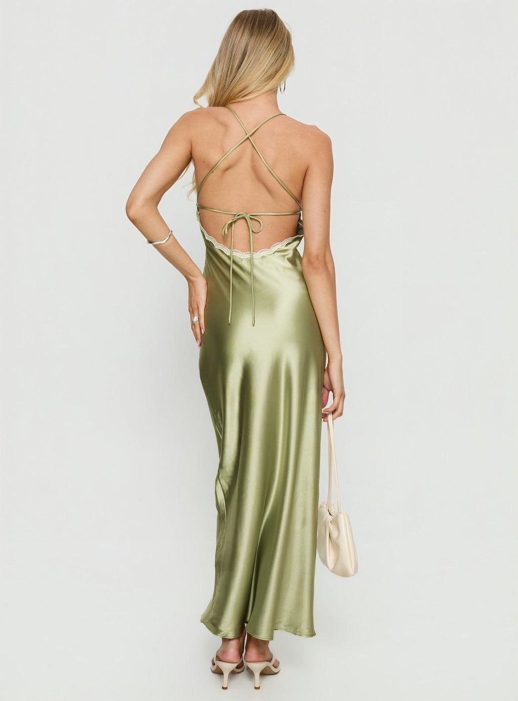 Alysa Lace Trim Halter Maxi Dress Green