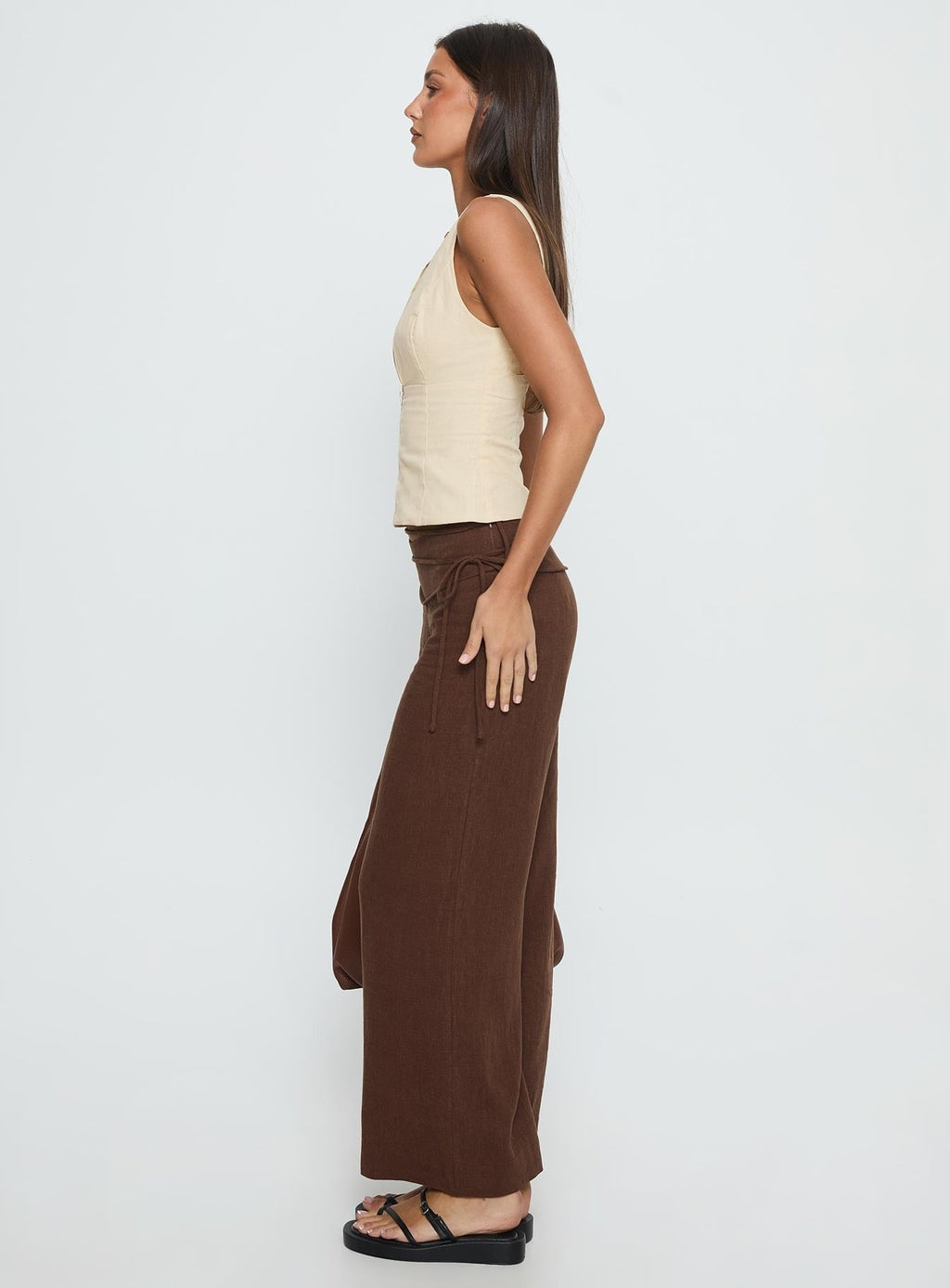 Silver Moon Linen Blend Tie Pants Brown Petite