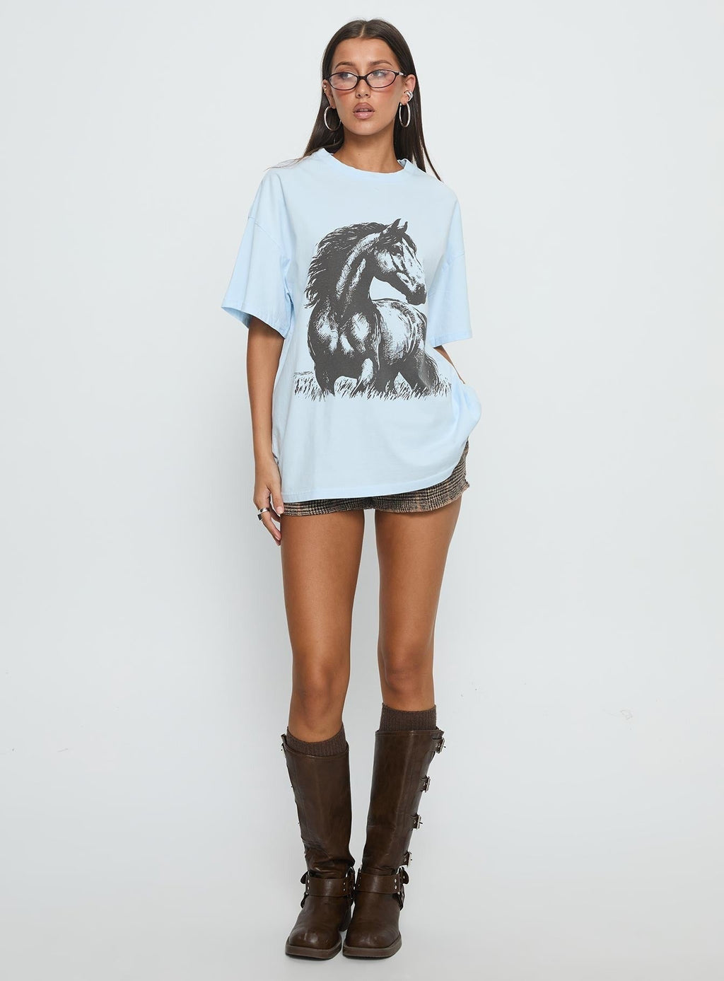 Ride Like The Wind Oversized Graphic Top Blue