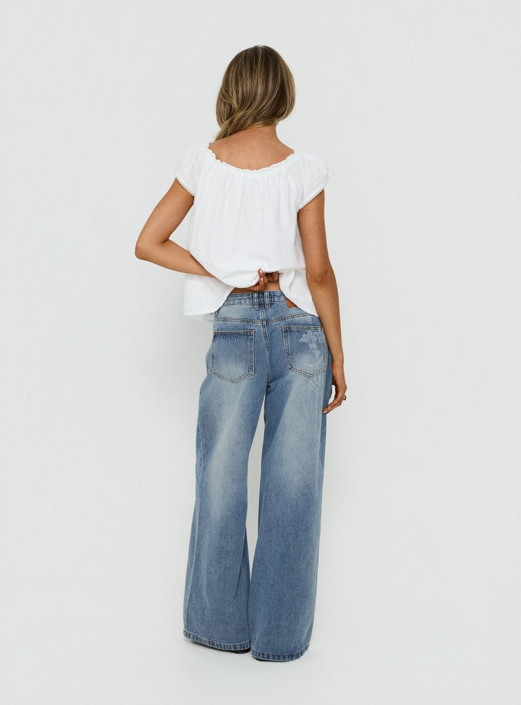 Johnni Floral Printed Low Rise Jeans Mid Wash
