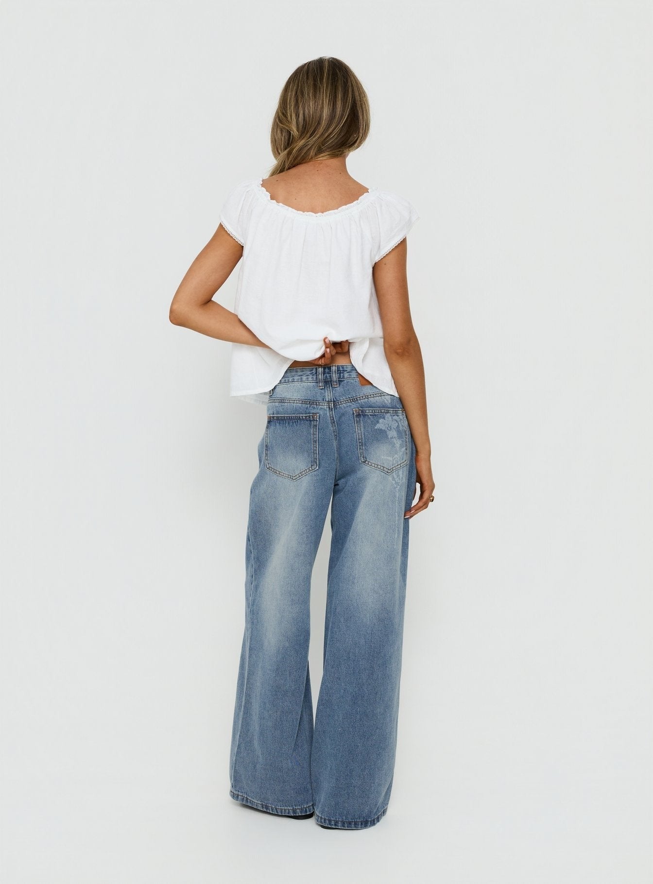Johnni Floral Printed Low Rise Jeans Mid Wash