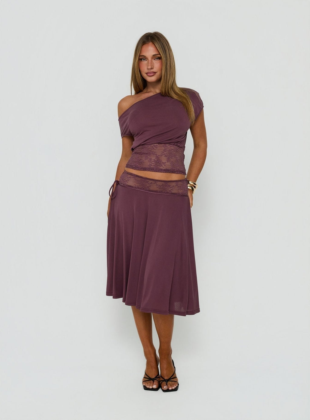 Marienna One Shoulder Lace Top Plum