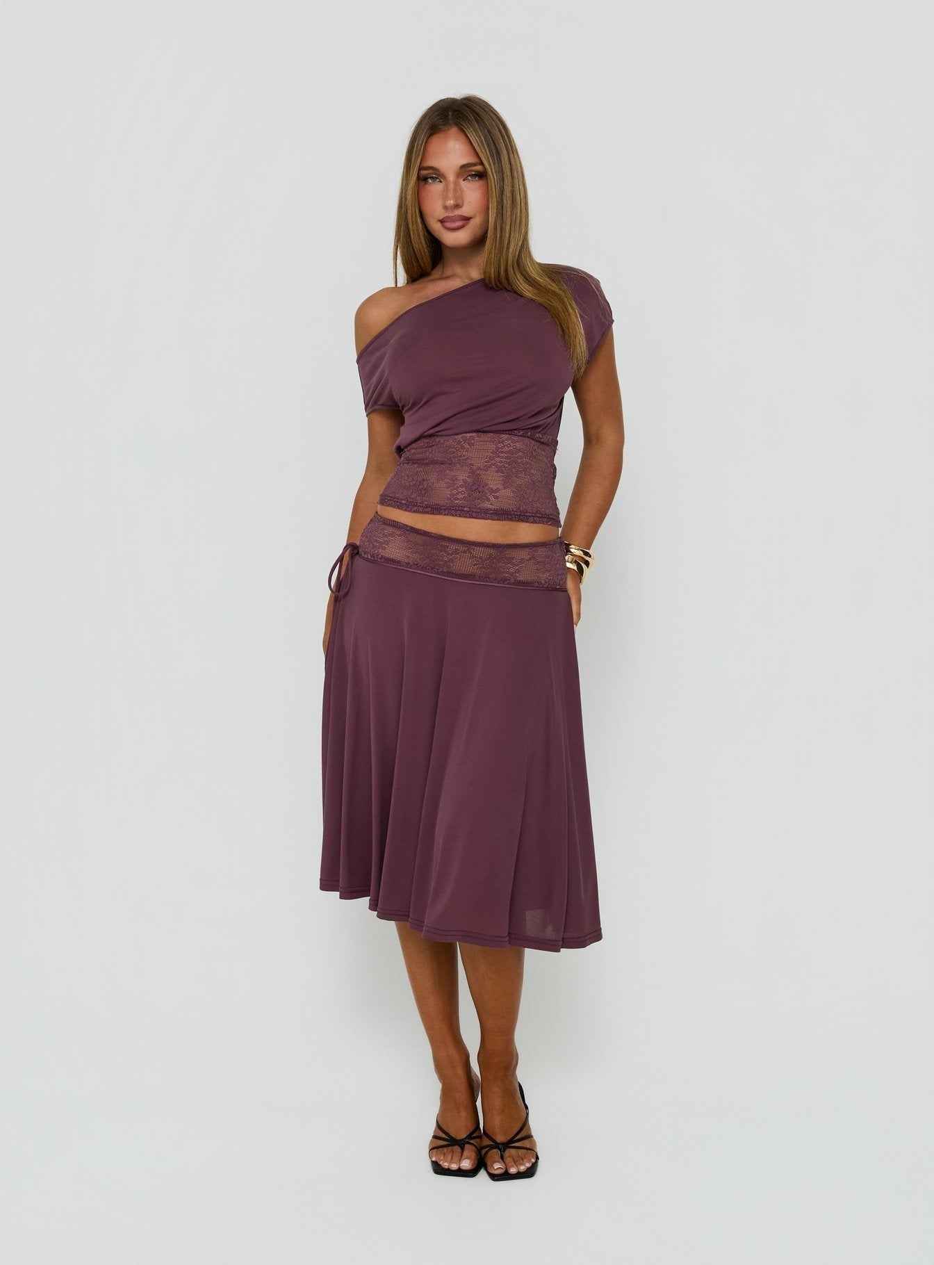 Marienna One Shoulder Lace Top Plum