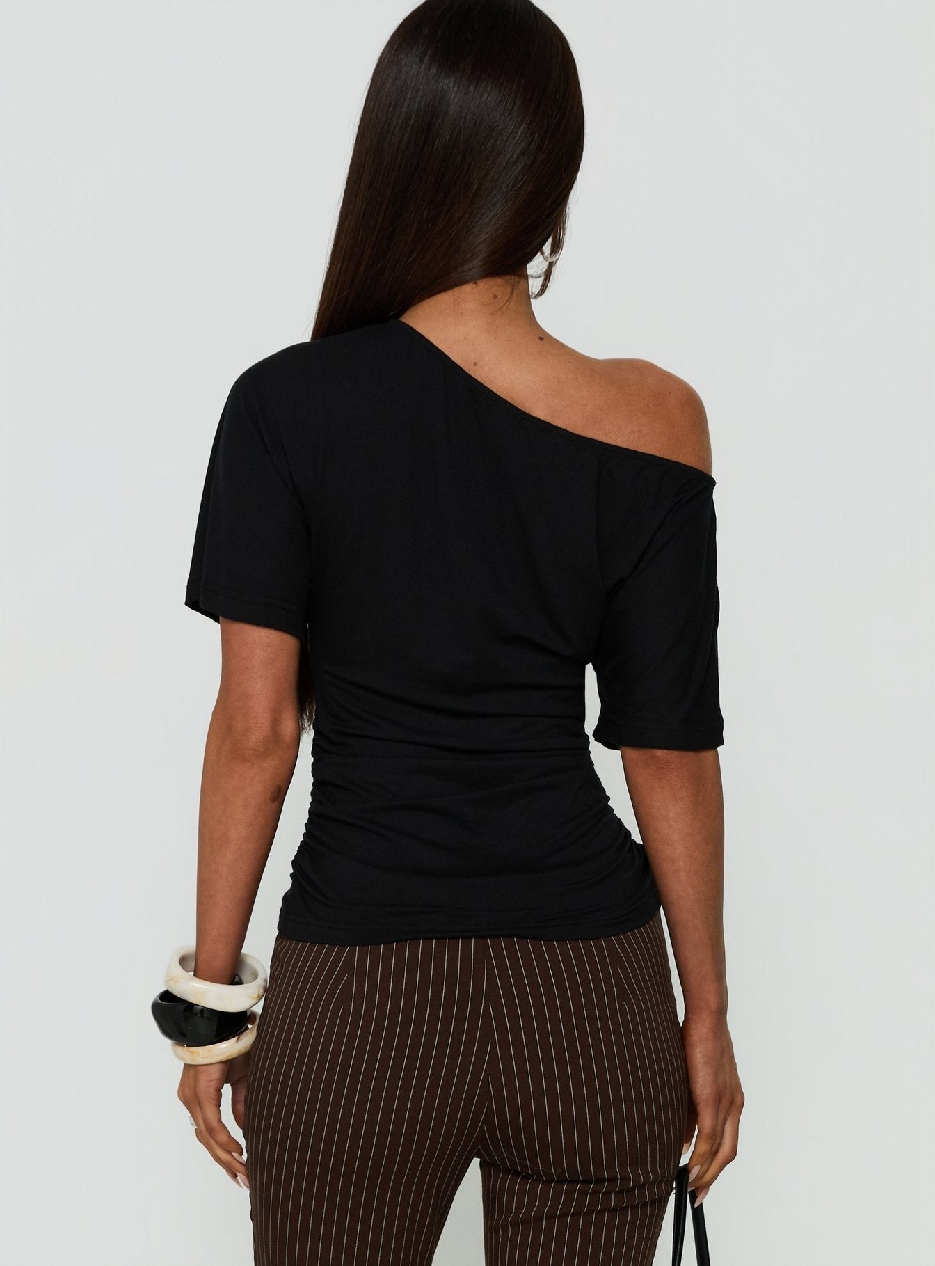 Luckiest Girl Off Shoulder Cinched Top Black