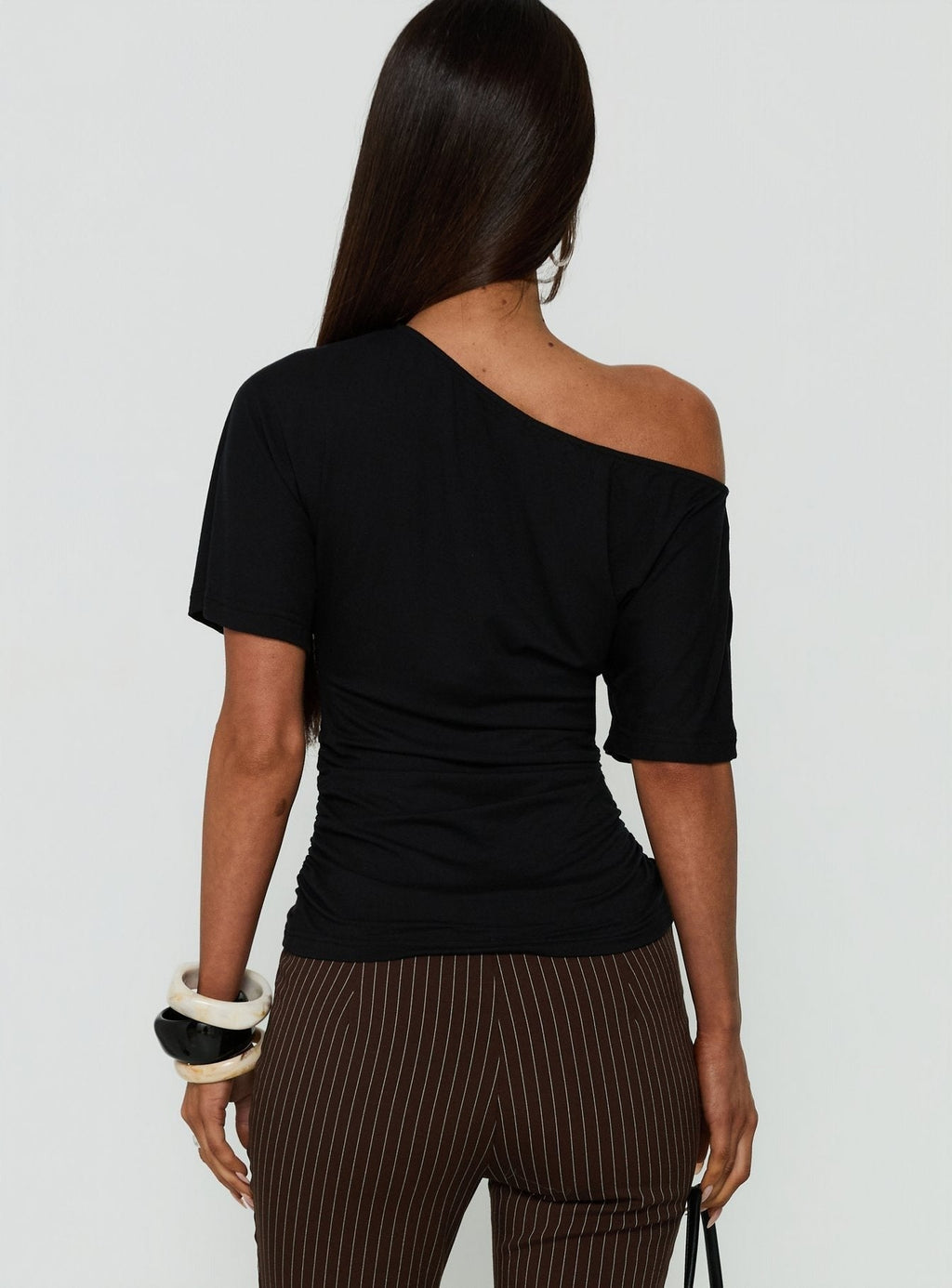 Luckiest Girl Off Shoulder Cinched Top Black