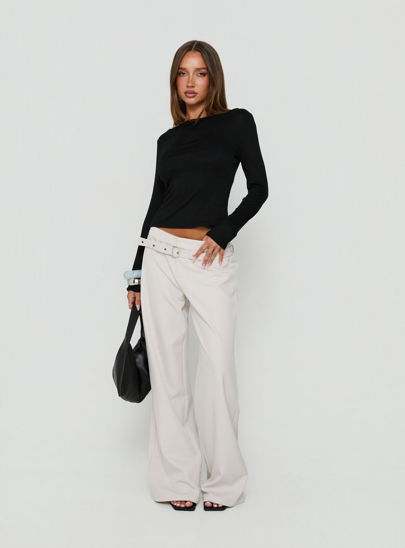 Long Weekends Semi-Sheer Long Sleeve Top Black
