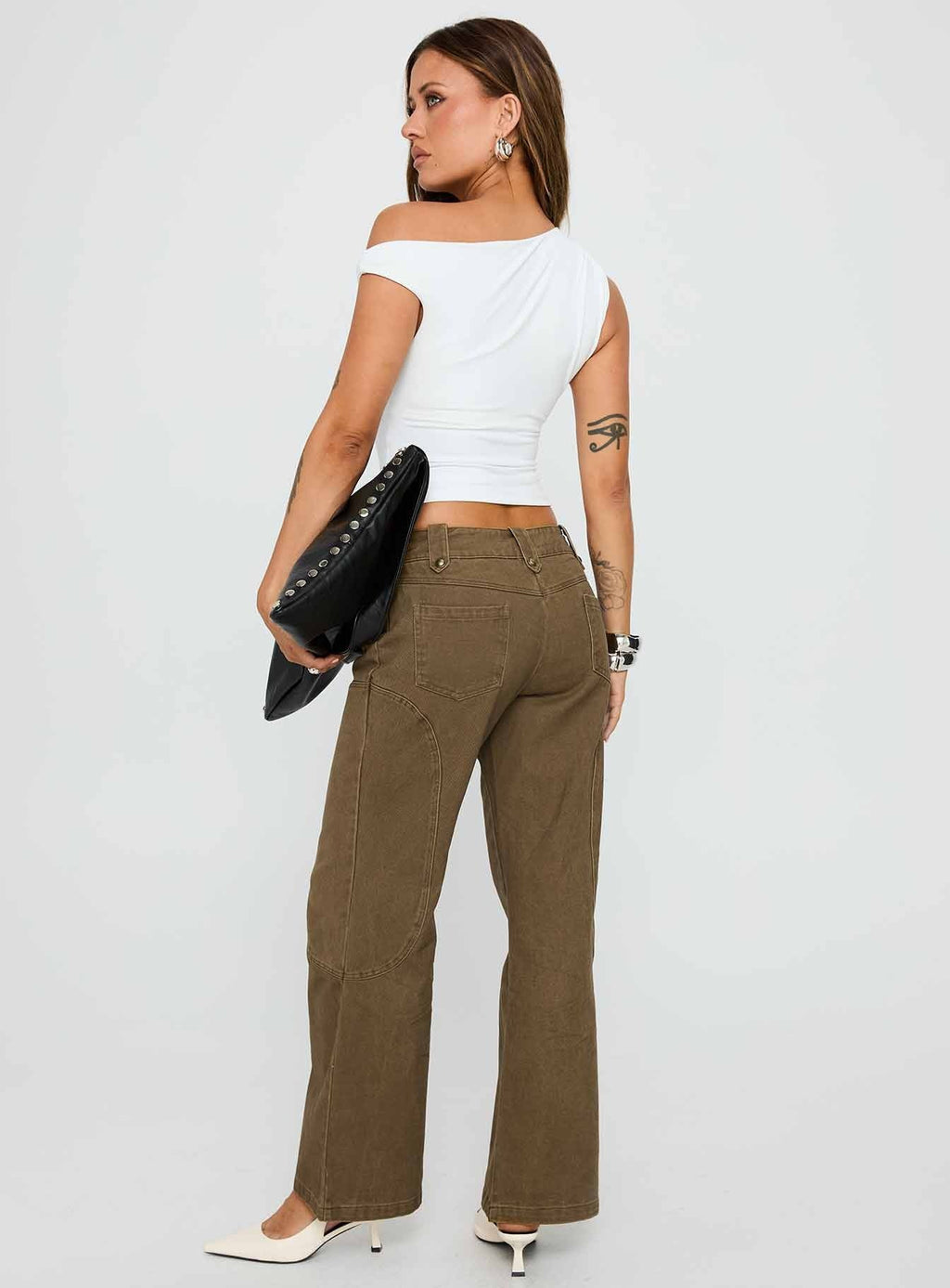 Cuzco Low Rise Flared Cargo Jeans Dark Khaki
