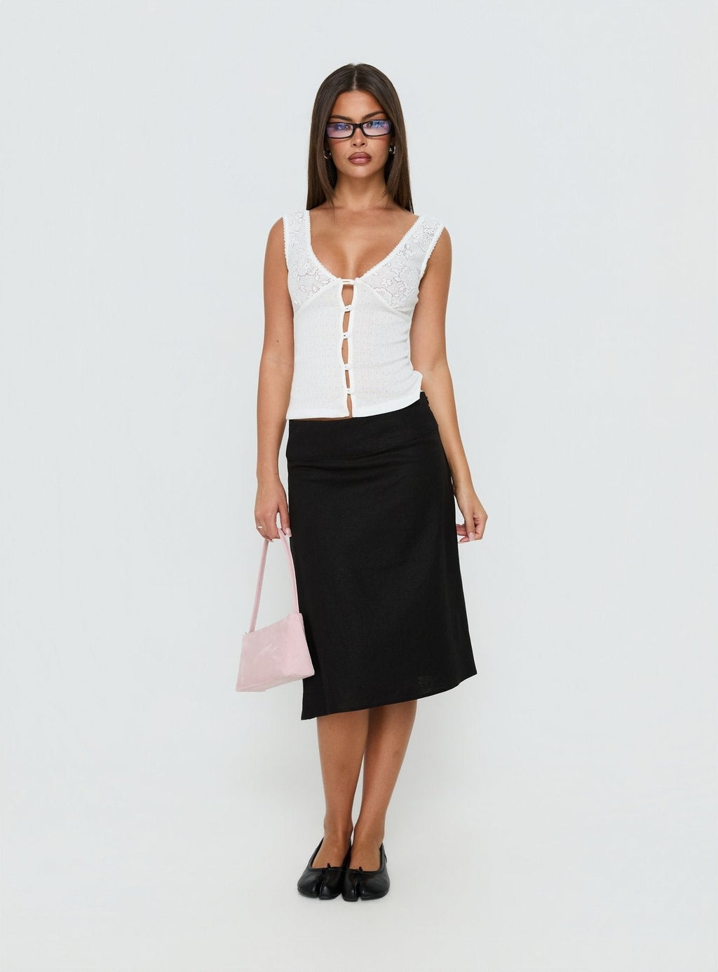 Such Delight Linen Midi Skirt Black