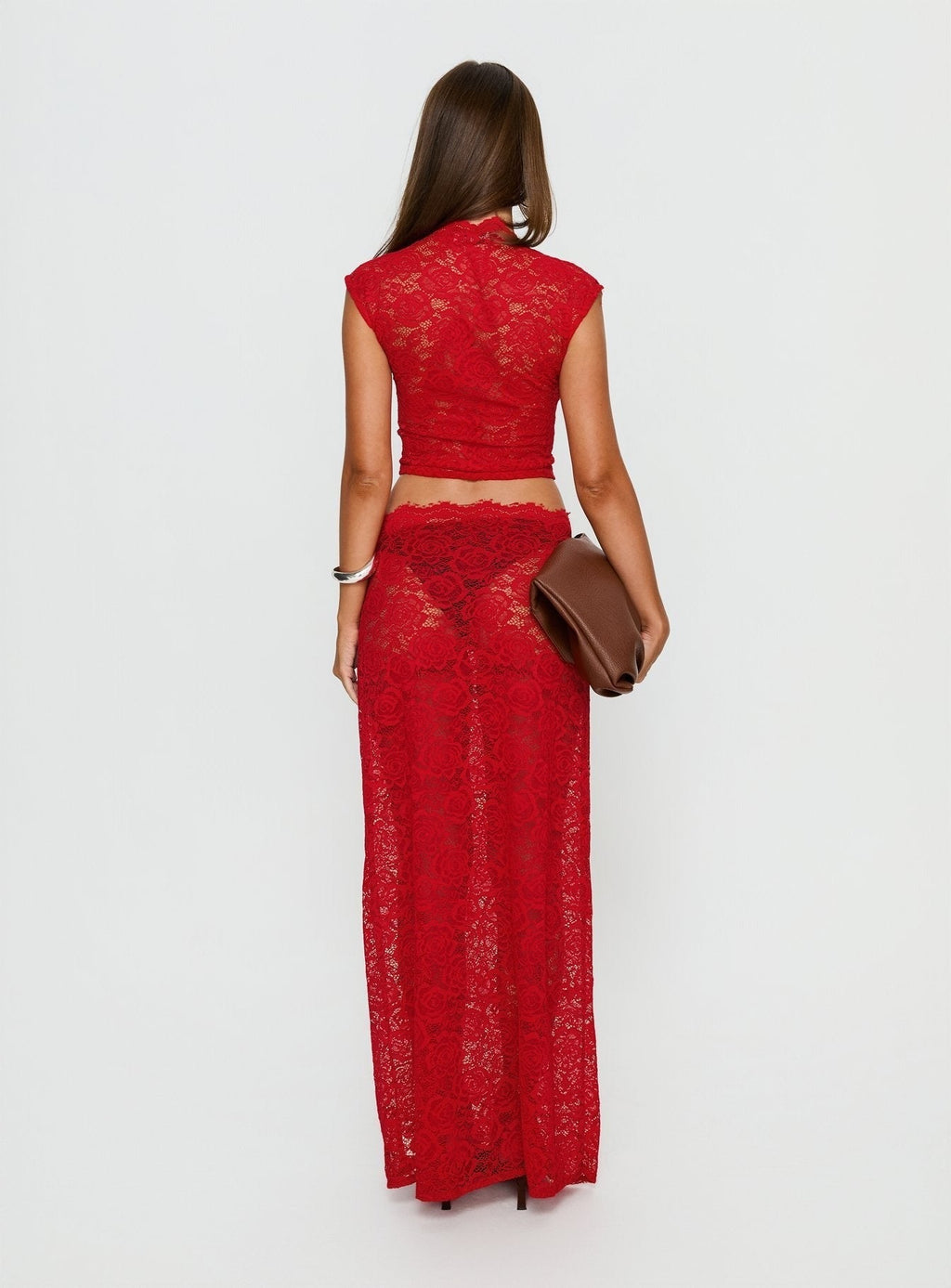 Vionna Lace Maxi Skirt Red